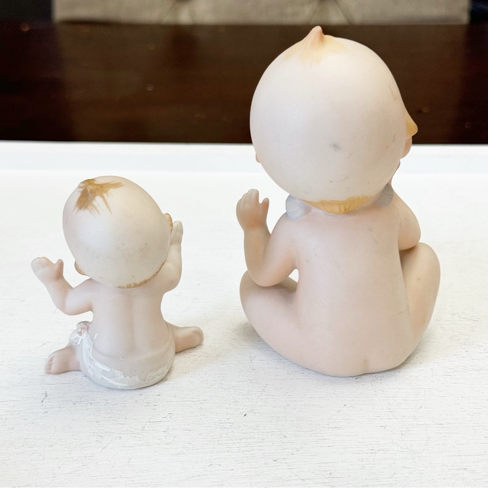 Vintage Lefton Old Porcelain Kewpie Baby Dolls Pouty & Smily Set of Two - Picture 6 of 14